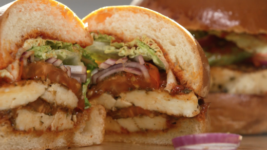 Sabrina Ghayour’s halloumi burger with harissa ketchup