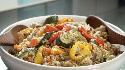 At Home | Sabrina Ghayour’s Roasted Veg Freekeh with Zhoug